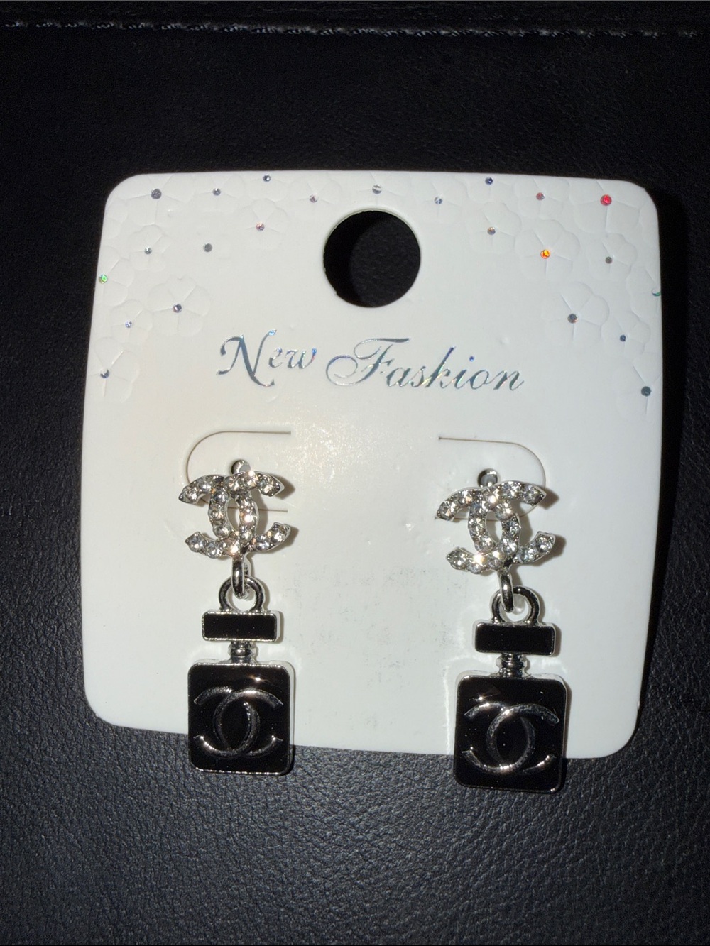 Women's Silver Black Crystal Drop Earrings